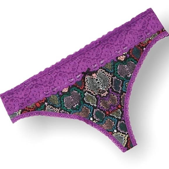 Torrid Wide Lace Trim Thong Multicolor Snake Print Purple Panties 5X NEW - Picture 1 of 8